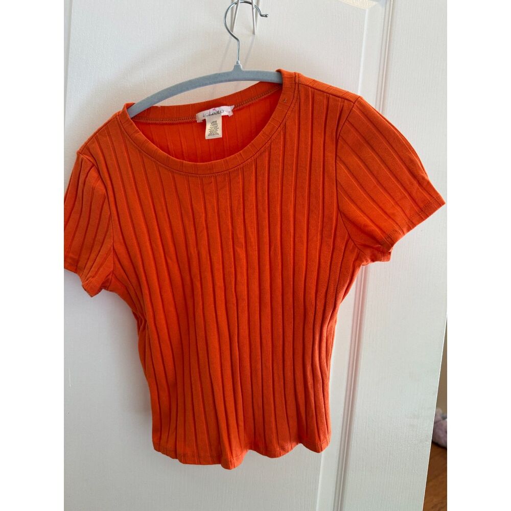 Bozzolo Orange Ribbed Knit Short Sleeve Tee - Size Large